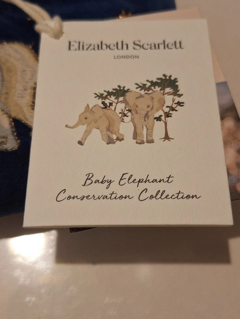 Elizabeth Scarlet Navy Velvet Pouch with Gold-Embroidered Baby Elephant NWT